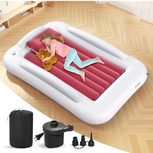 Inflatable White and Pink Kids Air Mattress